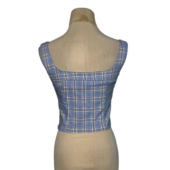 Like an Angel blue plaid fitted tank top blouse size Small - Picture 2 of 13